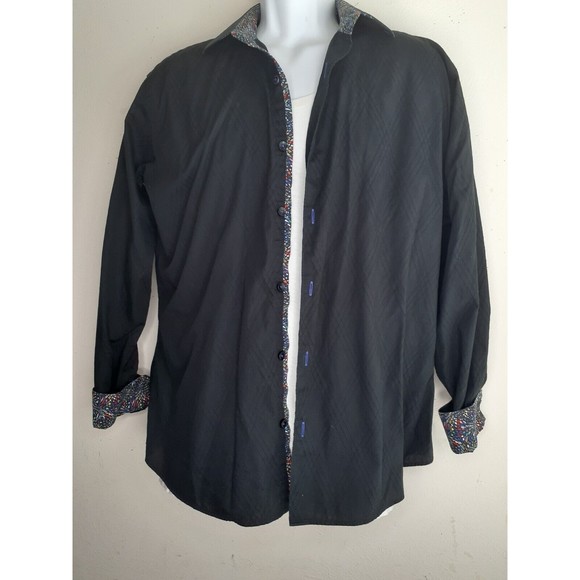 Jared Lang Button Up Shirt Mens L Large Black Geometric Flip Cuff Long Sleeves - Picture 6 of 9